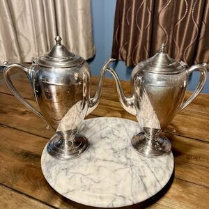 2 VTG Antique 1930s DECO‎ Keystoneware Silverplate Coffee & Tea Pot  3 & 5 Cup